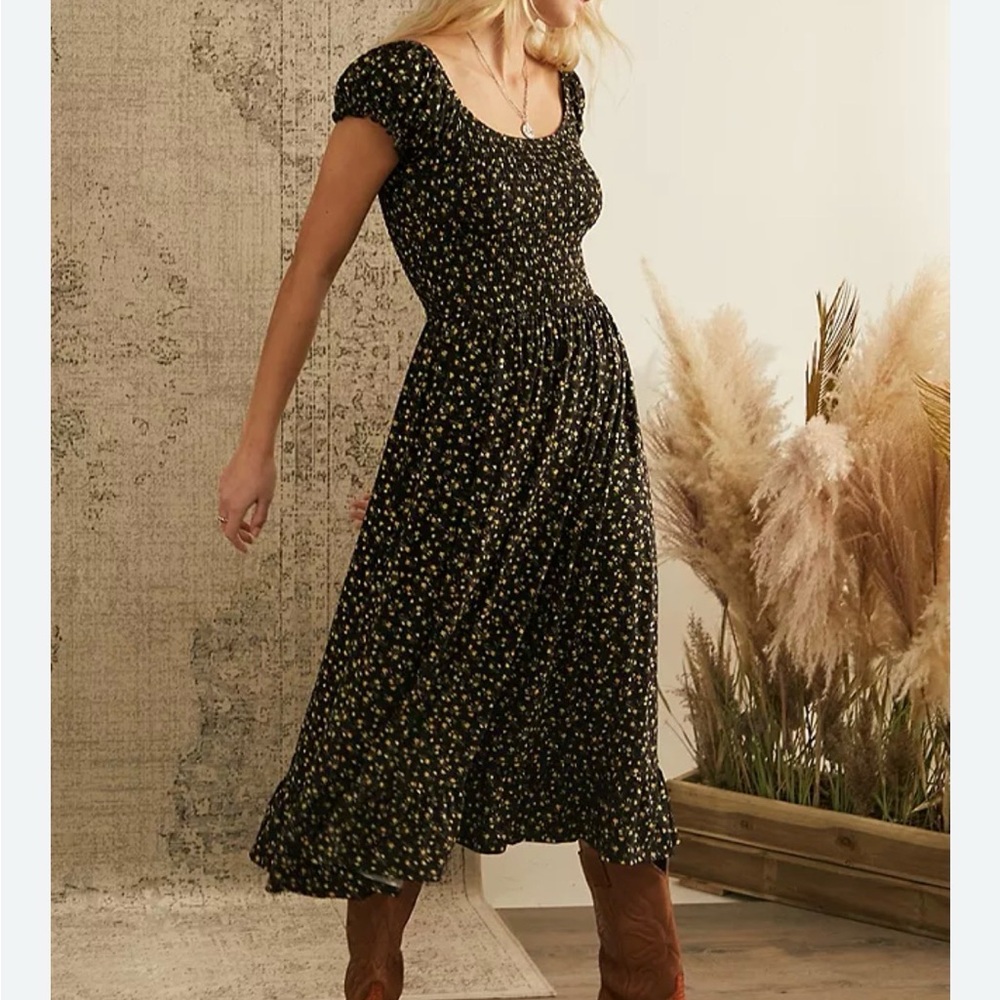 Urban Outfitters Black Dress with Yellow Floral Design